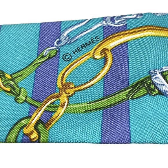 HERMES Twilly - Blue Green Navy Multi Scarf 158-072225 - Picture 2 of 4